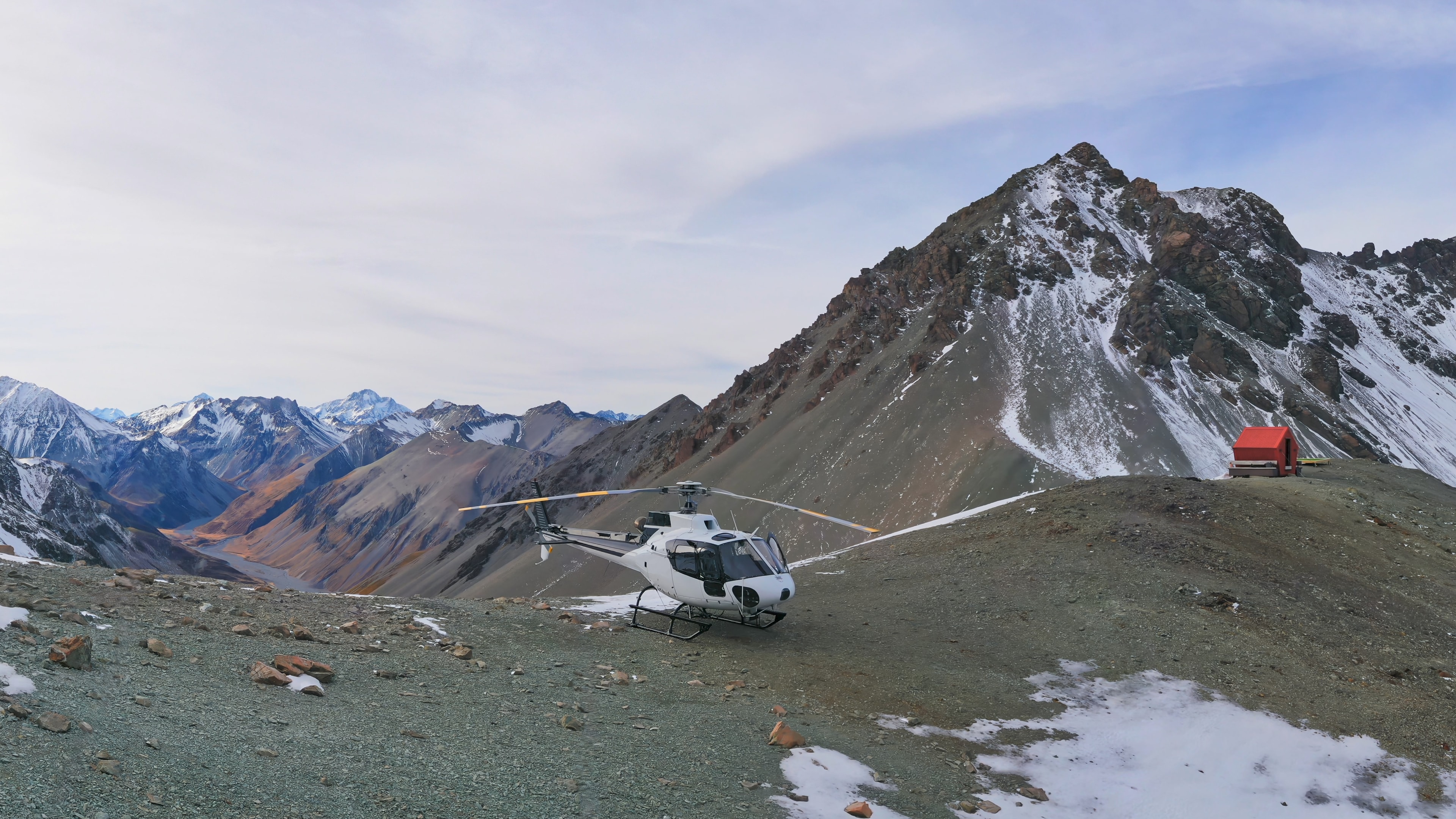 Private helicopter on a high alpine ridge in New Zealand